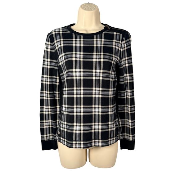 Lauren Ralph Lauren T-shirt Womens Small Plaid Faux Suede Elbow Patch 3/4 Sleeve - Picture 2 of 9